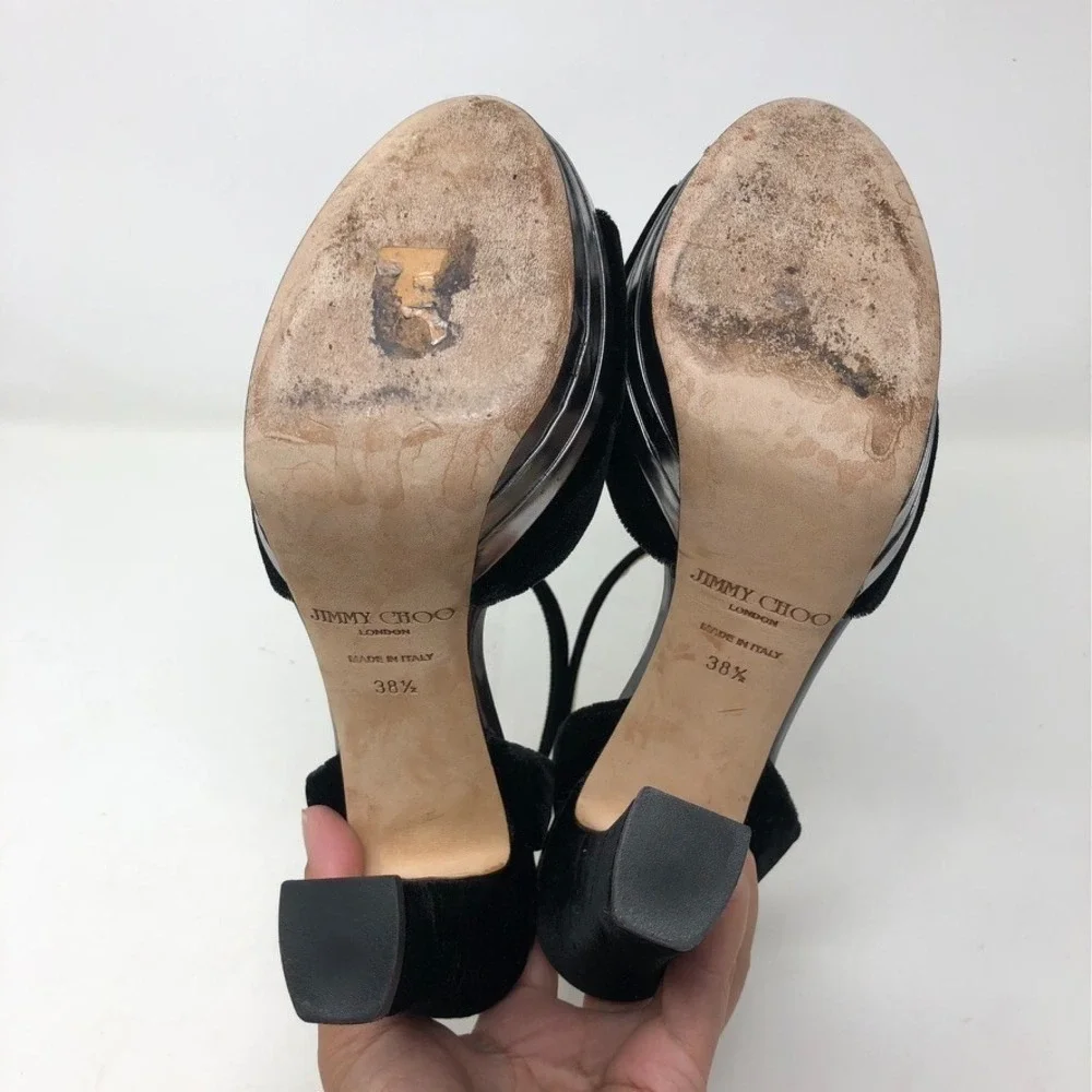Jimmy Choo‎ Platform Velvet Ankle Strap Stiletto Heels Womens 38.5 8 Going Out